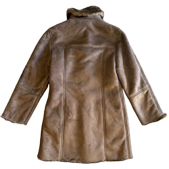Women's Brown Suede and Faux Fur Lined Pea Coat Jacket by PLATINUM - Picture 7 of 9